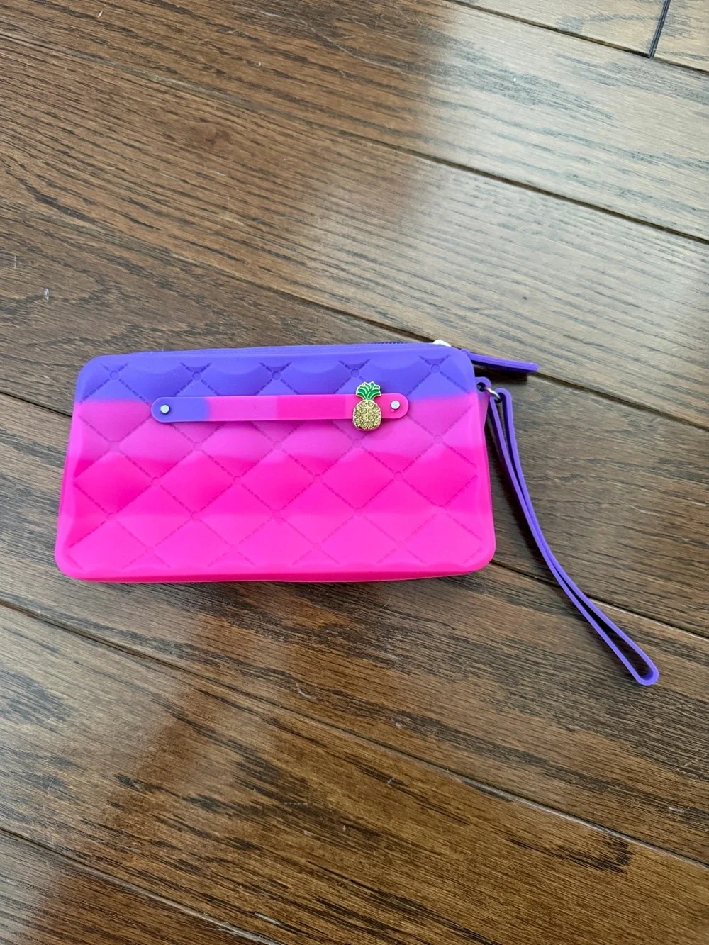 American Jewel Yummy Gummy Purple & Hot Pink Quilted Wristlet w/ Pineapple Charm